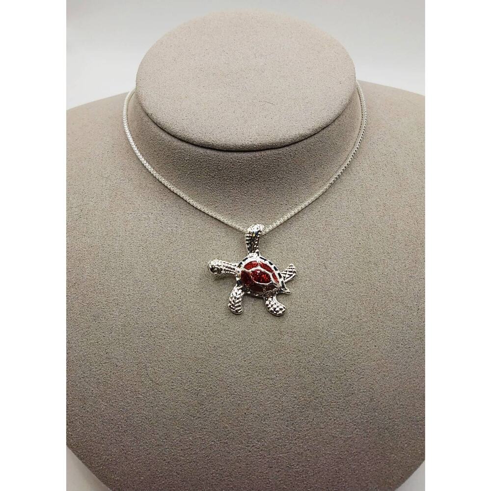 Sea Turtle Enamel Necklace Box Chain 18" Alterimage Red Pendant